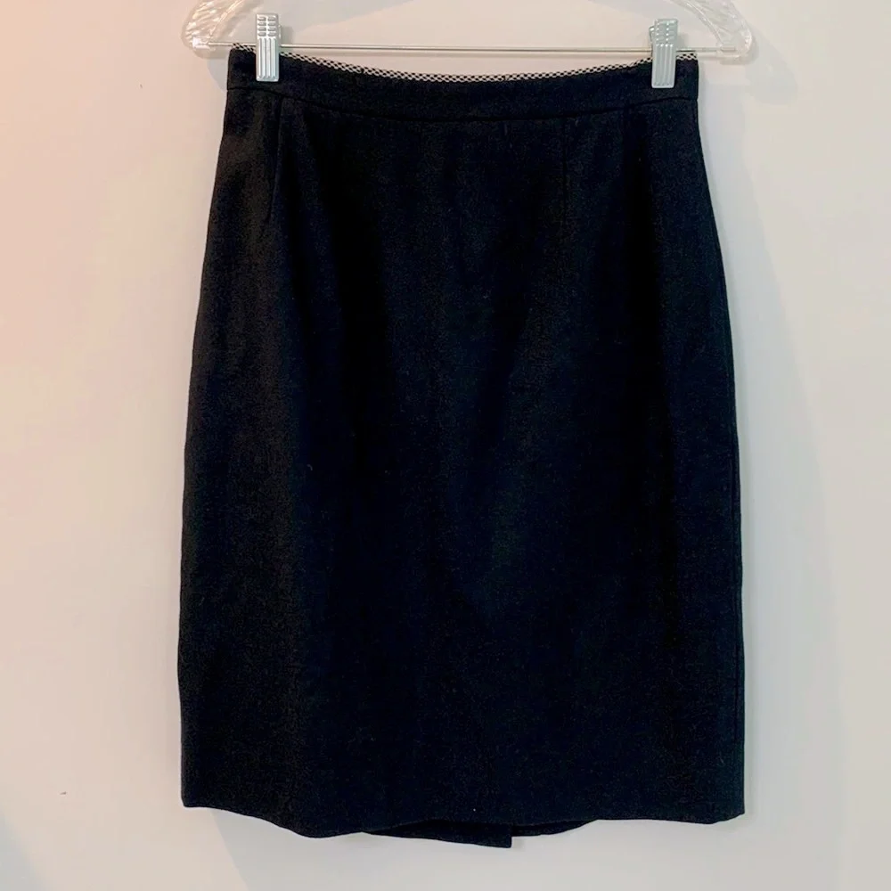 VINTAGE Teri Jon Black Wool Pencil Skirt Made in Korea Size 10